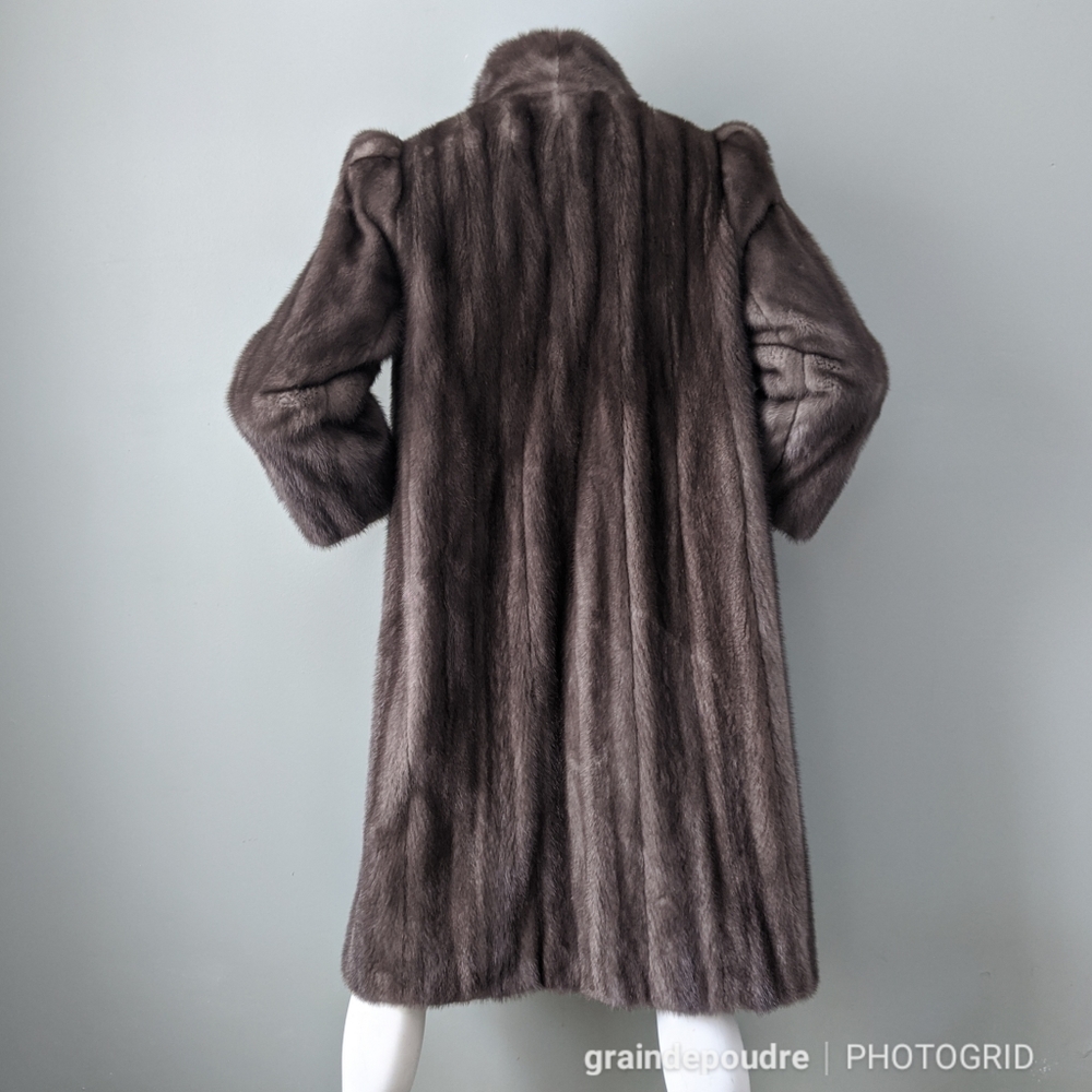 Vintage Silver Blue Mink Fur Coat Puff Strong Shoulder S M - Picture 6 of 9
